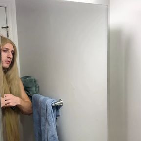 Crossdresser Fixing Messy Wig