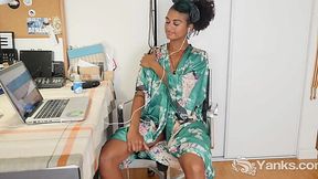 Busty Babe Lola Rose Plays with Her Furry Pussy