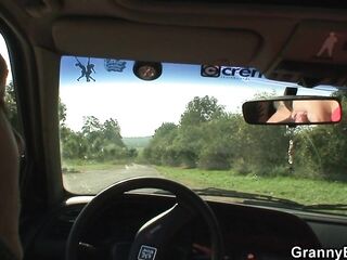 Blond granny picked up and screwed near the road