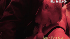Sexy sex slave Cole Blue rides a huge cock during the auction with suited Dani Rob