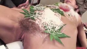 Tantalizing Businessmen Enjoy Unique Sushi Experience from Nude Beauty's Body