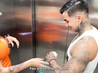 I meet my neighbour in the elevator and bang her outdoors.