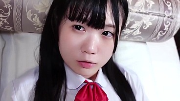 Uncensored, 18 years old, beautiful breasts. Slender black hair amateur Japanese, cute, shaved pussy creampie sex. , fellatio, uniform cosplay 2