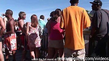 Filthy rich bitches are showing tits in front of the camera, on their way to the party