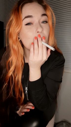 Smoking and humiliation in leather