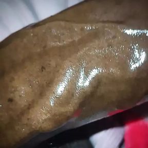 Chocolate Meat Stick - Jacking off His Big Black Dick with Oil