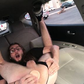 Femboy Jordan Scott public dildo fuck in car