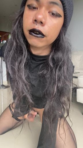 petite transgirl stripping and cumming for you