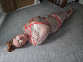 No Escape! Palette Wrap Mummification with Tegaderm Gag, Blindfold & Pulsing Lush Tease