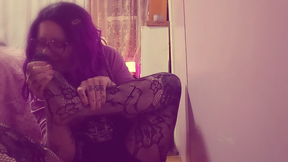 Goth Girl with Smelly Feet - Ew, Gross! Meredith Tourmaline with Black Lace Pantyhose, Fluffy Slippers, &amp; Smelly Feet!