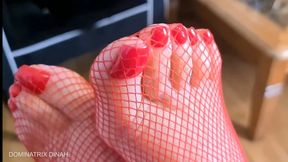 Foot Slave Training, Feet in Red Fishnets, Lady in Red