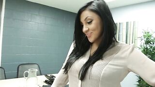 Co-worker Audrey Bitoni fucking in the desk with her tits