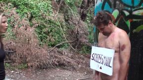 Throwing eggs at their slave