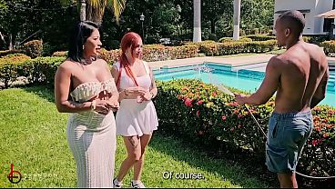 My busty boss and her big-bootied friend swallow my cock in an outdoor threesome - Brandon Cruz, Mariana Martix &amp_ Andrea Castro