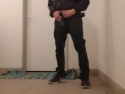 Risky wanking in front of neighbor's door
