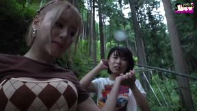 A Blonde and a Dark-haired Beauty Share Wild Passion Beneath the Open Sky -b