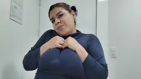 Playing with my tits at work