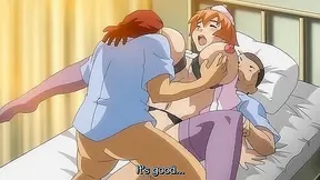 Dirty anime nurse with huge tits give virgin patient a boobjob