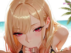Marin Kitagawa hot sex and messy facial on a private beach (AI-hentai)