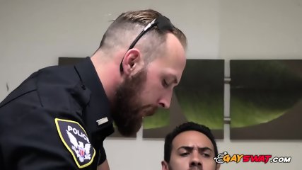 Gay officer takes horny suspect to an alley for a hot banging