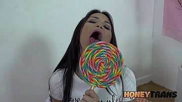 Bubble butt latina shemale Erika Lee masturbates to cumshot