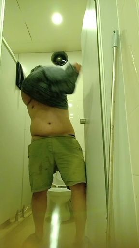 a little cute guy show off in bathroom
