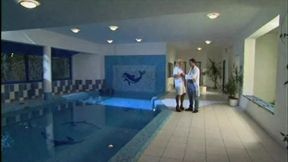 Doctor and Nurse drill in the pool after work
