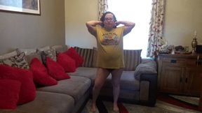 Sexy big tits wife showing off in T-shirts and knickers