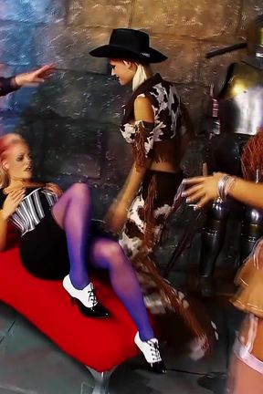 Anna Lovato, Leila Bee, and Lou Lou Get Their Costumed Pussies Fucked Hard in Museum Orgy
