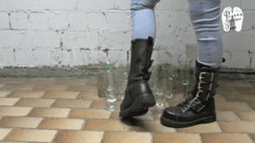 Drinking Glasses under combat Boots