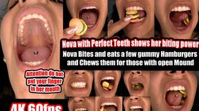 4K 60FPS | Nova shows you her amazing teeth and bites a few rubber hamburgers with full power right in front of your nose. She chews, smacks, and swallows the mush with relish.