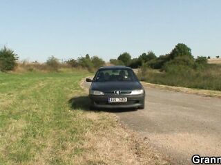 Golden-Haired granny picked up and banged near the road