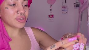 Spicy Food Mukbang Overeating Facestuffing Petite Girl Eating Hot Food Close-Up Long Nails Fetish Acrylic Nails Teen Bonnet
