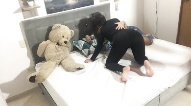 She rides me hard while we scissor and gush all over the bed