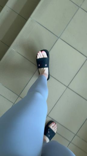 POV: the Sound of Flip-flops When Walking in Gray Leggings