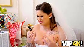 Vip4k. bride stretches her legs in front of the wedding boss