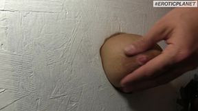 Brylee gets to suck big cock from gloryhole while masturbating her wet pussy