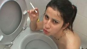 Eccentric girl Jessica is piss drinking and smoking in filthy porn clip