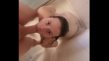 Her 1st Time Sucking Dick in Shower