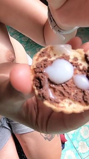 Sucking cock with cum on cookie ending. Cum eating