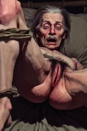 Very Ugly Old Granny in Rope Bondage - Shaking with Pleasure and Orgasm