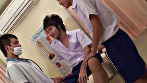 Asian twinks enjoy oral in threeway with doctor