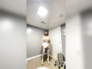 Hot trans CD sexy white dress teasing huge cock big tits and ass