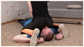 Coquettish damsel in sports suit and orange shoes sits on a guy, vf1669h 720p