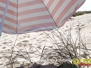 Public masturbation with voyeurs at nudebeach and outdoor oral-sex