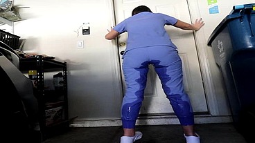 Nurse Constance pissing her nurse uniform scrubs