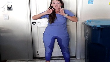 Nurse Constance pissing her nurse uniform scrubs