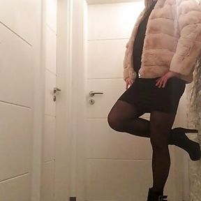 Nicki-Crossdress - black mini dress, high heels and new jacket