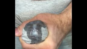 CUM IN LEGGINGS! I masturbate my dick and sperm seeps through gray leggings! Close-up