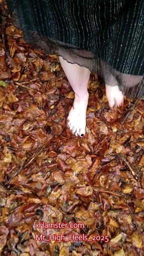 Barefoot in the forest.